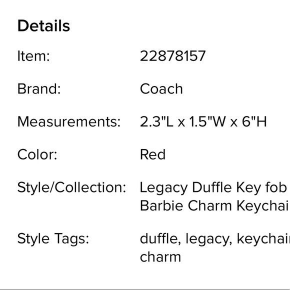 NWT COACH LEATHER DUFFLE BAG BARBIE KEY FOB KEY CHAIN Key ring - Picture 7 of 10